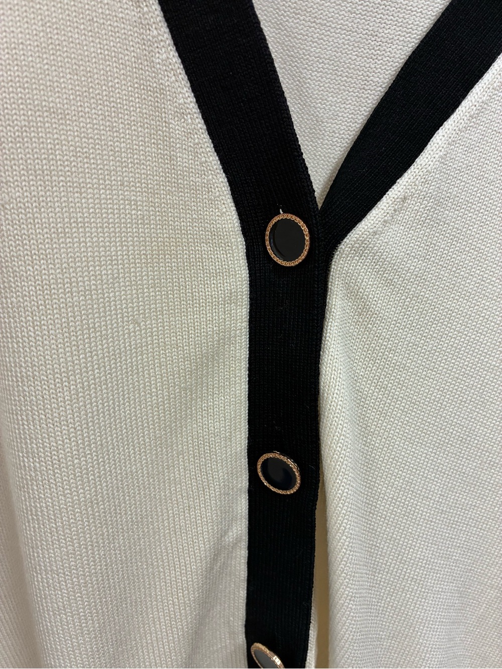 Reformation Cream V-Neck Cardigan with Black Trim size S MSRP $250 - Picture 6 of 8